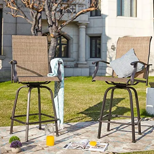 LOKATSE HOME 2 Piece Bar Height Patio Chairs Outdoor Swivel Stools Set Furniture with All Weather Metal Frame, Khaki LOKATSE HOME 2 Piece Bar Height Patio Chairs Outdoor Swivel Stools Set Furniture with All Weather Metal Frame, Khaki