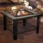 Fire Pit Set, Wood Burning Pit - Includes Screen, Cover and Log Poker - Great for Outdoor and Patio, 30 inch Square Marble Tile Firepit by Pure Garden Fire Pit Set, Wood Burning Pit - Includes Screen, Cover and Log Poker - Great for Outdoor and Patio, 30 inch Square Marble Tile Firepit by Pure Garden