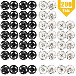 Acmer 200 Sets 10mm Metal Snap Fastener Buttons(Black and Silver), Press Buttons for Sewing Clothing