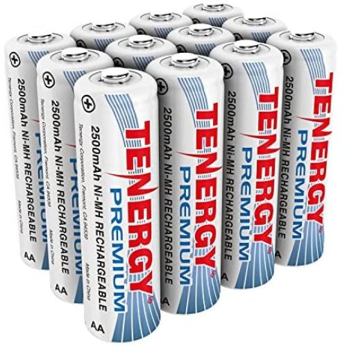 Tenergy Premium Rechargeable AA Batteries, High Capacity 2500mAh NiMH AA Battery, AA Cell Battery, 12-Pack