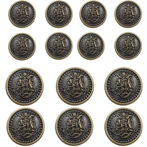 14 Piece Vintage Antique Brass (Bronze) Metal Blazer Button Set - Kings Crowned, Vine Crest - for Blazer, Suits, Sport 14 Piece Vintage Antique Brass (Bronze) Metal Blazer Button Set - Kings Crowned, Vine Crest - for Blazer, Suits, Sport