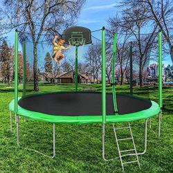 Merax 12FT 14FT Trampoline with Safety Enclosure Net, Basketball Hoop and Ladder, Trampoline for Kids