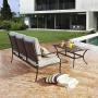 LOKATSE HOME 3 Seat Metal Patio Loveseat Bench Outdoor Furniture Bistro Set with Coffee Table for Lawn Front Porch Garden Yard or Poolside, Grey