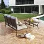 LOKATSE HOME 3 Seat Metal Patio Loveseat Bench Outdoor Furniture Bistro Set with Coffee Table for Lawn Front Porch Garden Yard or Poolside, Grey