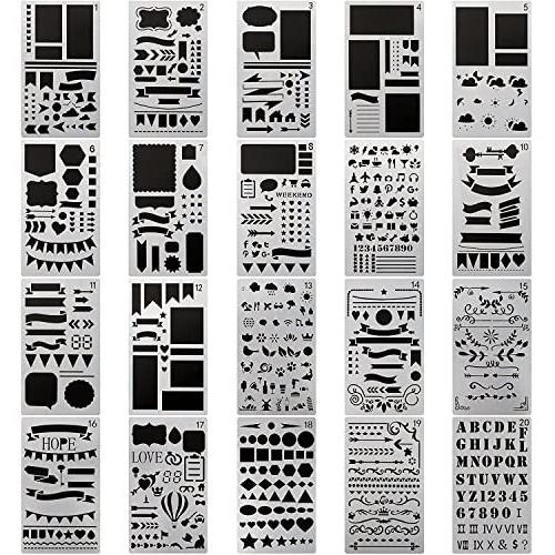 20 PCS Journal Stencil Plastic Planner Set for Journal Notebook Diary Scrapbook DIY Drawing Template Journal Stencils 4x7 Inch