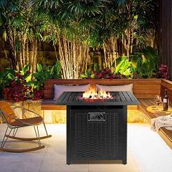 femor 30'' Propane Gas Fire Pit, 50,000 BTU Auto-Ignition Fire Bowl with Waterproof Firepit Table Cover & Lava Rock, CSA Certification, Outdoor Square Fireplace for Courtyard/Balcony(Black)