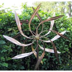 Stanwood Wind Sculpture: Kinetic Copper Wind Sculpture Dual Spinner - Dancing Willow Leaves