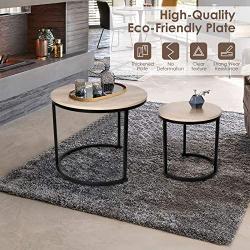 amzdeal Coffee Table for Living Room, Set of 2 Nesting Side Coffee Tables, Stable and Easy Assembly, Premium Chipboard Table Top with Metal Frame - Natural Color