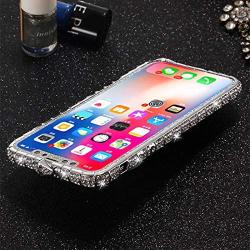 iPhone 8 Plus Diamond Bumper for Women, DMaos Sparkly Rhinestone Metal Bumper with Front and Back Glitter Sticker, Luxury for iPhone 8+ 5.5 inch - Silver