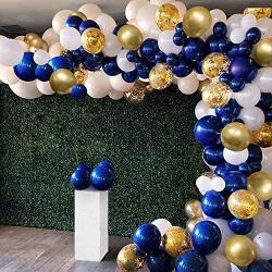 OuMuaMua 129Pcs Navy Blue Gold Balloon Arch Garland Kit, Navy White Gold Confetti Balloons with Balloon Accessories for Graduation Party Baby Shower Wedding Birthday Class of 2020 Prom Decorations