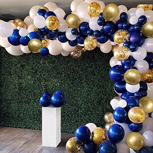 OuMuaMua 129Pcs Navy Blue Gold Balloon Arch Garland Kit, Navy White Gold Confetti Balloons with Balloon Accessories for Graduation Party Baby Shower Wedding Birthday Class of 2020 Prom Decorations