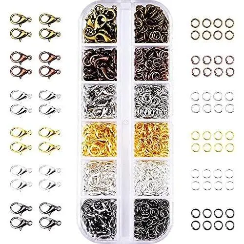 Mudder 6 Colors Lobster Claw Clasps and 6 Colors Open Jump Rings for Jewelry Making (12 mm, 5 mm)
