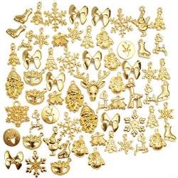 Christmas Charms Pendants,100 Gram(60-70 pieces) Alloy Pendants Mixed Styles for Crafting Jewelry Making Accessory DIY Necklace,Gold