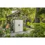 Keter Premier Tall Resin Outdoor Storage Shed with Shelving Brackets for Patio Furniture, Pool Accessories, and Bikes, Grey & Black Keter Premier Tall Resin Outdoor Storage Shed with Shelving Brackets for Patio Furniture, Pool Accessories, and Bikes, Grey & Black
