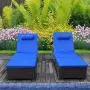 Outdoor PE Wicker Chaise Lounge - 2 Piece Patio Black Rattan Reclining Chair Furniture Set Beach Pool Adjustable Backrest Recliners with Royal Blue Cushions Outdoor PE Wicker Chaise Lounge - 2 Piece Patio Black Rattan Reclining Chair Furniture Set Beach Pool Adjustable Backrest Recliners with Royal Blue Cushions