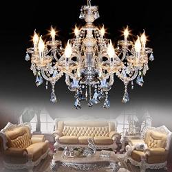 Ridgeyard 25.6 x 35.4 Inch Modern Luxurious 10 Lights K9 Crystal Chandelier Candle Pendant Lamp Living Room Ceiling Lighting for Dining Bedroom Hallway Entry (Cognac/Champagne Color)