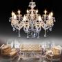 Ridgeyard 25.6 x 35.4 Inch Modern Luxurious 10 Lights K9 Crystal Chandelier Candle Pendant Lamp Living Room Ceiling Lighting for Dining Bedroom Hallway Entry (Cognac/Champagne Color)