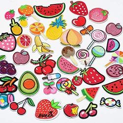 ZHDTW Bundle of 40pcs Various Fruit Iron on Patches for Kids Clothing Cute Small Apple Banana Iron Patches for Backpacks Jeans (DT039)