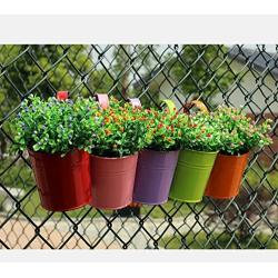 6.1'' x 4.5'' x 5.7'' Large 3 PCS Iron Hanging Flower Pots Balcony Garden Plant Planter, Wall Hanging Metal Bucket Flower Holders