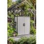 Keter Premier Tall Resin Outdoor Storage Shed with Shelving Brackets for Patio Furniture, Pool Accessories, and Bikes, Grey & Black