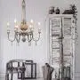 KunMai Retro Rustic 6-Light Sculpted Wood Rust Metal Clear Crystal Candle Style Chandelier KunMai Retro Rustic 6-Light Sculpted Wood Rust Metal Clear Crystal Candle Style Chandelier