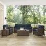 Crosley Furniture KO70051WB-NV Bradenton Outdoor Wicker 5-Piece Set (Sofa, 2 Arm Chairs, Side & Coffee Table), Brown with Navy Cushions