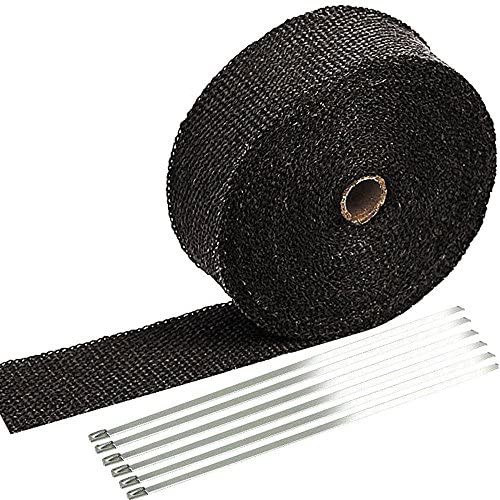 SunplusTrade 2'' x 50 Black Exhaust Heat Wrap Roll for Motorcycle Fiberglass Heat Shield Tape with Stainless Ties