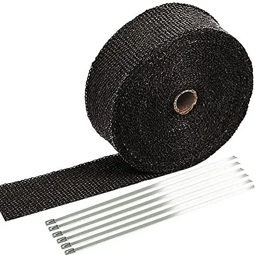 SunplusTrade 2'' x 50 Black Exhaust Heat Wrap Roll for Motorcycle Fiberglass Heat Shield Tape with Stainless Ties