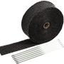 SunplusTrade 2'' x 50 Black Exhaust Heat Wrap Roll for Motorcycle Fiberglass Heat Shield Tape with Stainless Ties