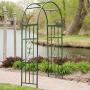 Steel Outdoor Garden Arbor (7-ft.) in Powder Coated Black Verdigris Finish with Intricate Scrollwork Design - Ideal for Climbing Vines and Plants Steel Outdoor Garden Arbor (7-ft.) in Powder Coated Black Verdigris Finish with Intricate Scrollwork Design - Ideal for Climbing Vines and Plants
