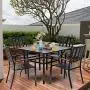 PHI VILLA 5 Piece Outdoor Patio Dining Set, Square Metal Slatted Table with 1.57” Umbrella Hole & 4 Metal Chairs for Deck, Yard PHI VILLA 5 Piece Outdoor Patio Dining Set, Square Metal Slatted Table with 1.57” Umbrella Hole & 4 Metal Chairs for Deck, Yard