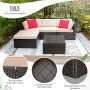 Tuoze 5 Pieces Patio Furniture Sectional Set Outdoor PE Rattan Wicker Lawn Conversation Sets Cushioned Garden Sofa Set with Glass Coffee Table (Beige)