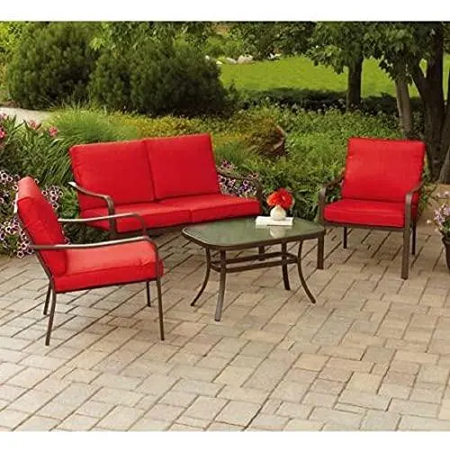 Mainstays Stanton Cushioned 4-Piece Patio Conversation Set, Seats 4 (Red) Mainstays Stanton Cushioned 4-Piece Patio Conversation Set, Seats 4 (Red)