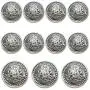 11 Piece Vintage Antique Brass (Bronze) Metal Blazer Button Set - Kings Crowned, Vine Crest - for Blazer, Suits, Sport Coat, Uniform, Jacket (Antique Dark Silver)