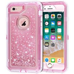 Anuck Case for iPhone 6S Plus Case, for iPhone 6 Plus Case (5.5 inch), 3 in 1 Hybrid Heavy Duty Defender Case Sparkly Floating Liquid Glitter Protective Hard Shell Shockproof TPU Cover - Pink