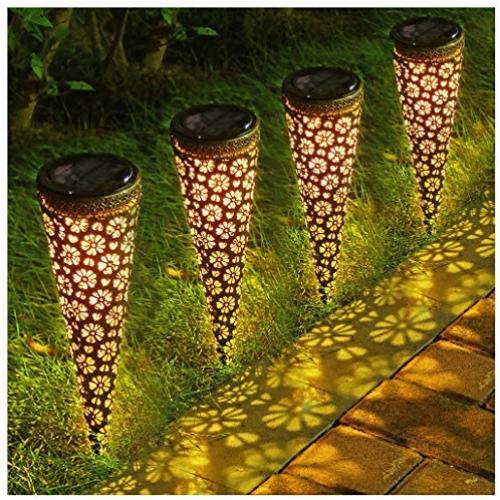 LITAKE Solar Garden Pathway Lights Outdoor,Decorative Solar Garden Lights, Waterproof Metal Solar Stake Lights for Walkway Patio Yard,4 Packs