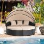 JY QAQA Patio Furniture Outdoor Lawn Backyard Poolside Garden Round Daybed with Retractable Canopy Wicker Rattan Sectional Round Sofa, Seating Separates Cushioned Seats