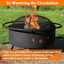 31'' Outdoor Fire Pit Set - 6-in-1 Large Bonfire Wood Burning Firepit Bowl - Spark Screen, Fireplace Poker, Ash Plate, Drainage Holes, Metal Grate, Waterproof Cover - For Outdoor Backyard Terrace Patio