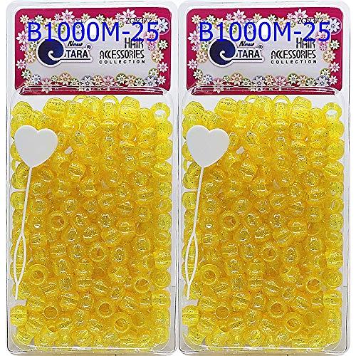 Tara Metallic Color 12 MM Plastic Beads For Braid Hair 240 Pieces In One Pack (Pack of 2, GLITTER YELLOW)