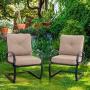 PHI VILLA Patio Spring Motion Metal Dining Chairs with Padded Beige Cushion, Set of 2 for Outdoor Deck, Porch