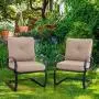 PHI VILLA Patio Spring Motion Metal Dining Chairs with Padded Beige Cushion, Set of 2 for Outdoor Deck, Porch