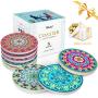 Coaster for Drinks by Teivio - Absorbing Stone Coasters with Cork Base,Metal Holder, Stone Coasters Set Suitable for Kinds of Mugs and Cups, Set of 8 (Mandala)