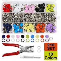 SUNTA 210 Sets 10 Colors Snap Fasteners Kit, 9.5MM Metal Snap Buttons Kit with Snap Pliers Press Tool for Clothing Sewing and Crafting