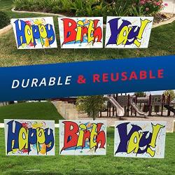 Happy Birthday BirthYay! Yard Sign - Large Colorful Bright Letters - Weatherproof Coroplast - 3 Sturdy Metal Stakes