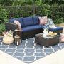 PHI VILLA Outdoor Sectional Rattan Sofa - Wicker Patio Furniture Set (Blue)