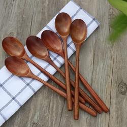 Wooden Spoons, 6 Pieces 9 Inch Wood Soup Spoons for Eating Mixing Stirring, Long Handle Spoon with Japanese Style Kitchen Utensil, ADLORYEA Eco Friendly Table Spoon