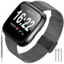 BibGram Bands Metal Black Compatible for Fitbit Versa/Versa 2/Versa Lite/Versa SE Replacement Women Men Stainless Steel