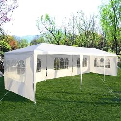 Tangkula 10x30 Outdoor Canopy Tent Heavy Duty Party Wedding Event Tent Sturdy Steel Frame with 5 Removable Sidewalls Waterproof Sun Snow Rain Shelter Gazebo Canopy Tent, White