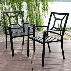 PHI VILLA Patio Dining Chair Metal Arm Chairs for Indoor ＆ Outdoor, 2 Pack - Black