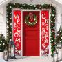 2 Pieces Christmas Porch Sign Christmas Banner Decoration Outdoor Indoor Red Xmas Decor Banner Christmas Door Banner Welcome Christmas Outdoor Sign with Plastic Rod and Hanging Ropes